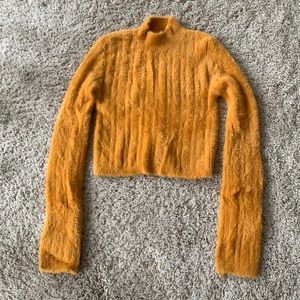 Forever 21 Orange Mock Neck Cropped Sweater